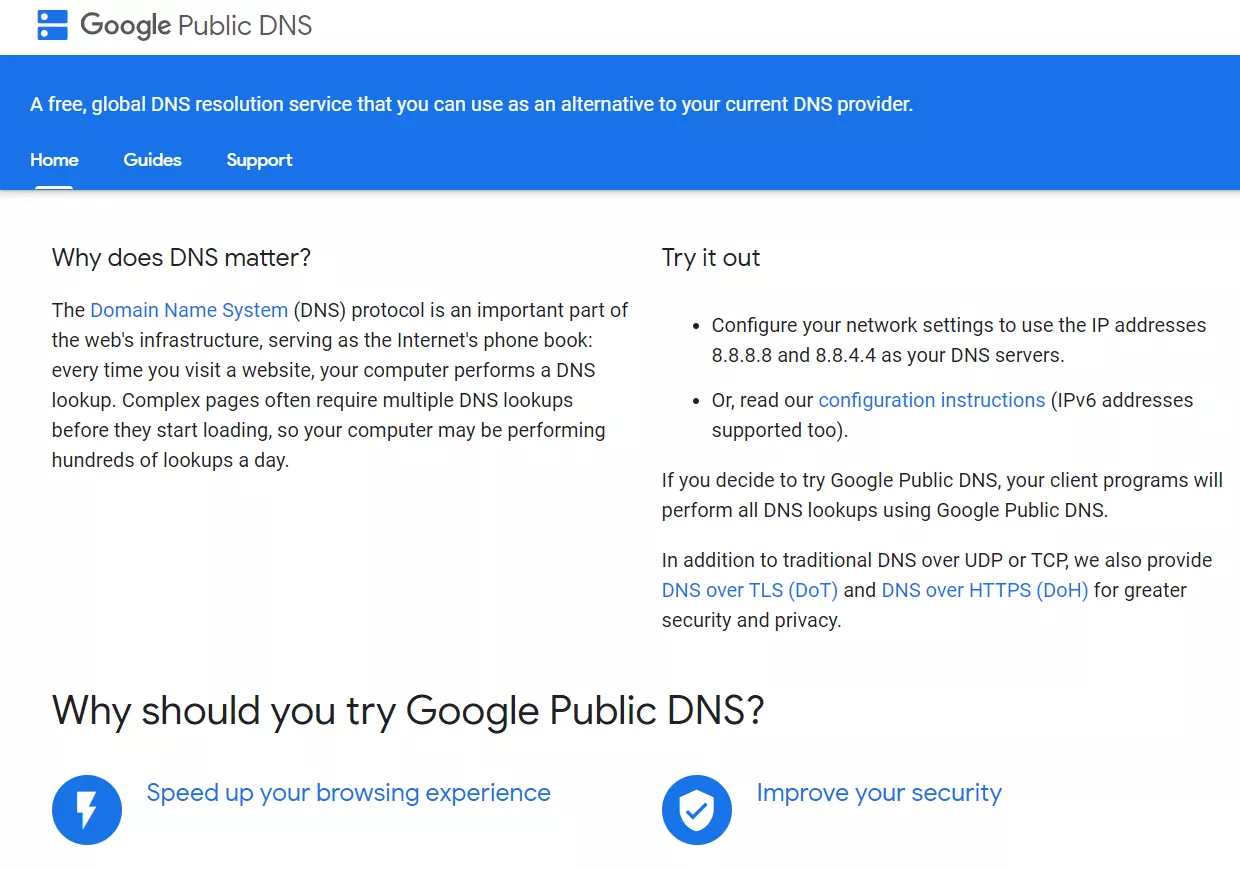 Google DNS w- أفضل سيرفرات DNS المجانية والعامة